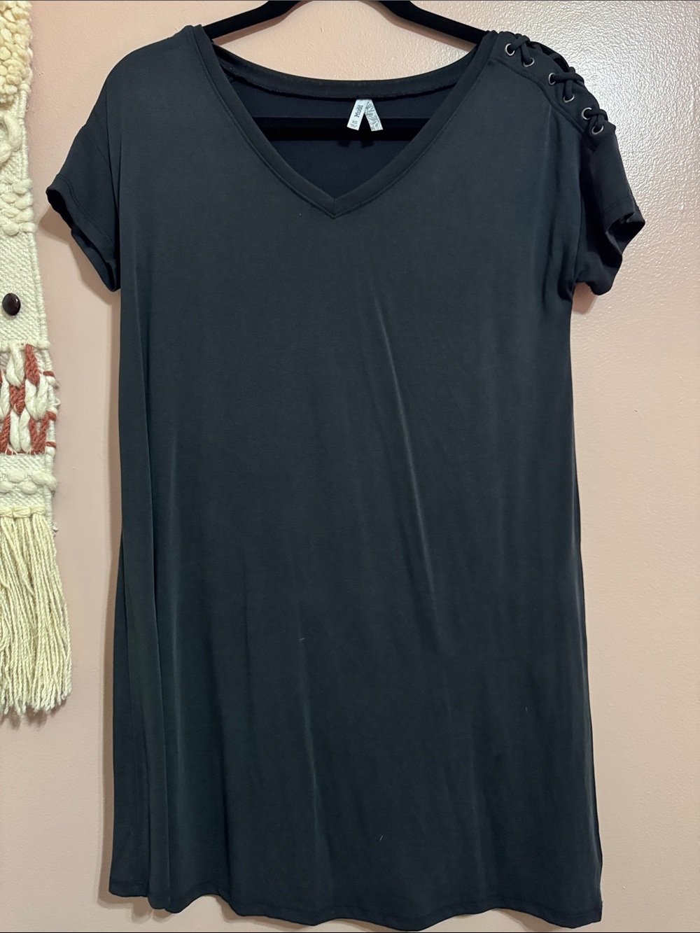Mudd Black V-Neck Tunic with Shoulder Lace-Up